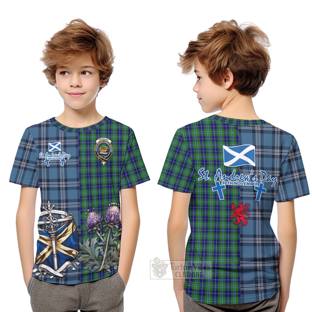 Tartan Vibes Clothing Douglas Tartan Kid T-Shirt Happy St. Andrew's Day Half Tartan Style