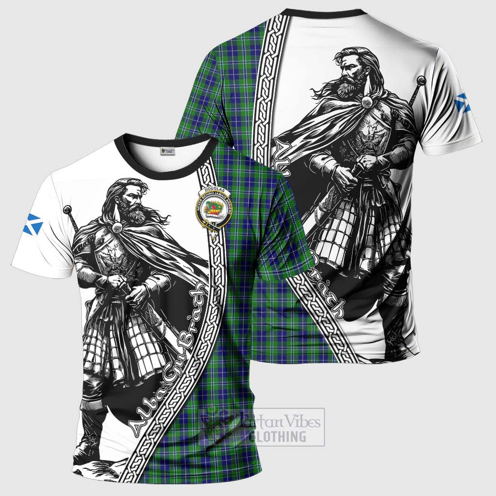 Tartan Vibes Clothing Douglas Tartan Clan Crest T-Shirt with Highlander Warrior Celtic Style