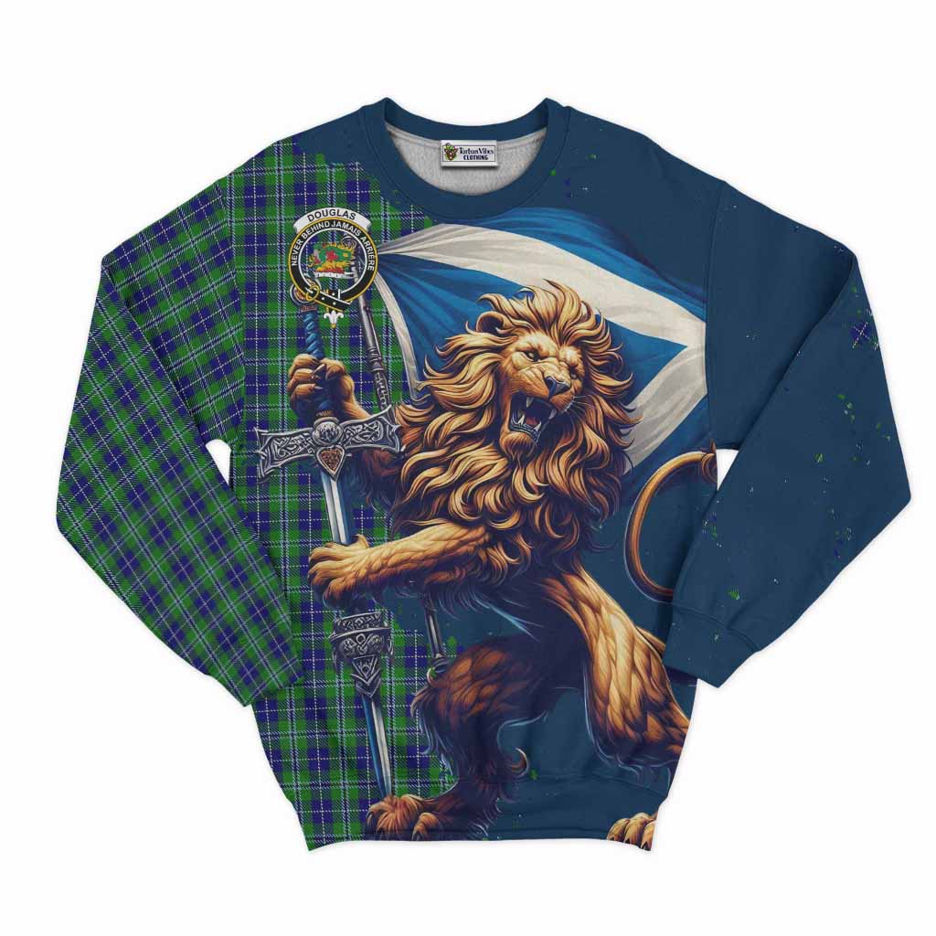 Tartan Vibes Clothing Douglas Tartan Family Crest Sweatshirt with Scottish Majestic Lion