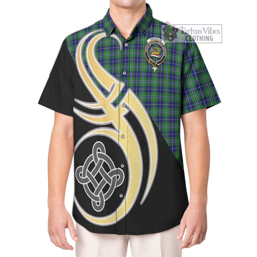 Douglas Tartan Short Sleeve Button Shirt with Family Crest and Celtic Symbol Style Kid - Tartan Vibes Clothing