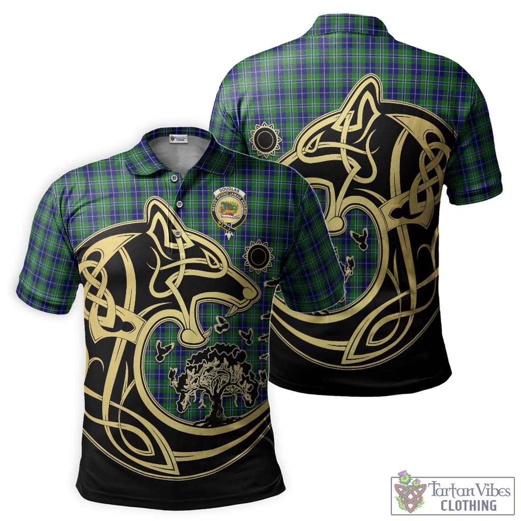 Douglas Tartan Polo Shirt with Family Crest Celtic Wolf Style Kid - Tartanvibesclothing Shop