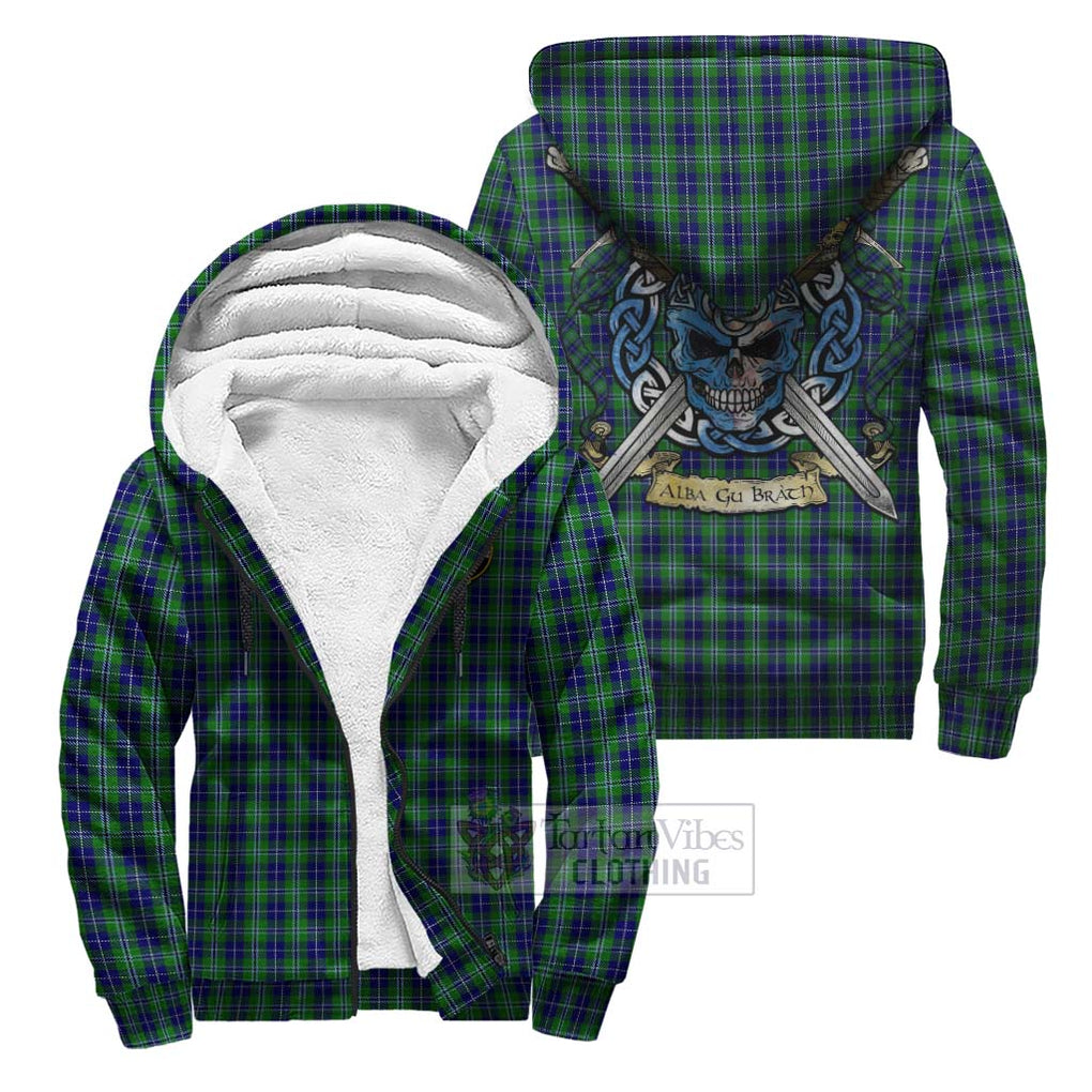 Tartan Vibes Clothing Douglas Tartan Sherpa Hoodie with Family Crest Celtic Skull Style