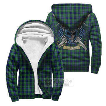 Douglas Tartan Sherpa Hoodie with Family Crest Celtic Skull Style