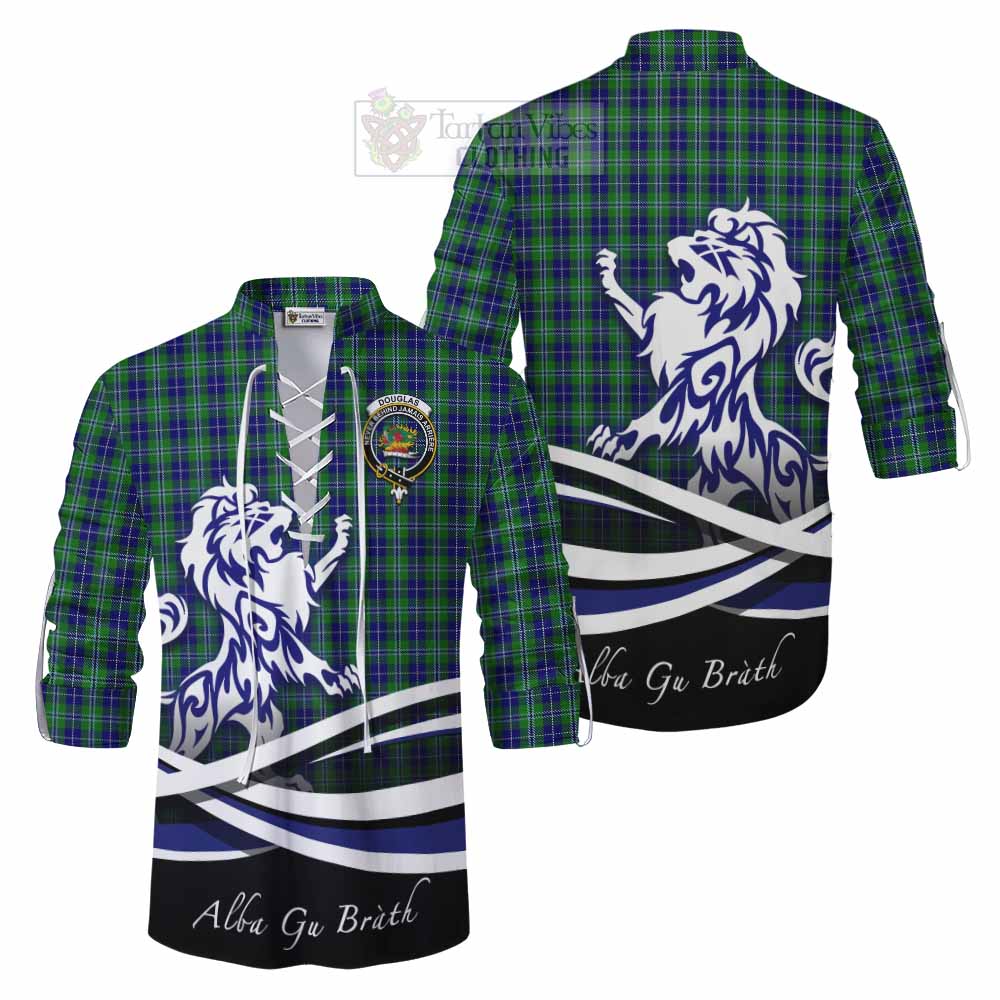 Tartan Vibes Clothing Douglas Tartan Ghillie Kilt Shirt with Alba Gu Brath Regal Lion Emblem