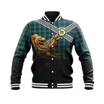 Douglas Crest Tartan Baseball Jacket with Golden Lion Emblem Celtic Style Unisex - Tartan Vibes Clothing