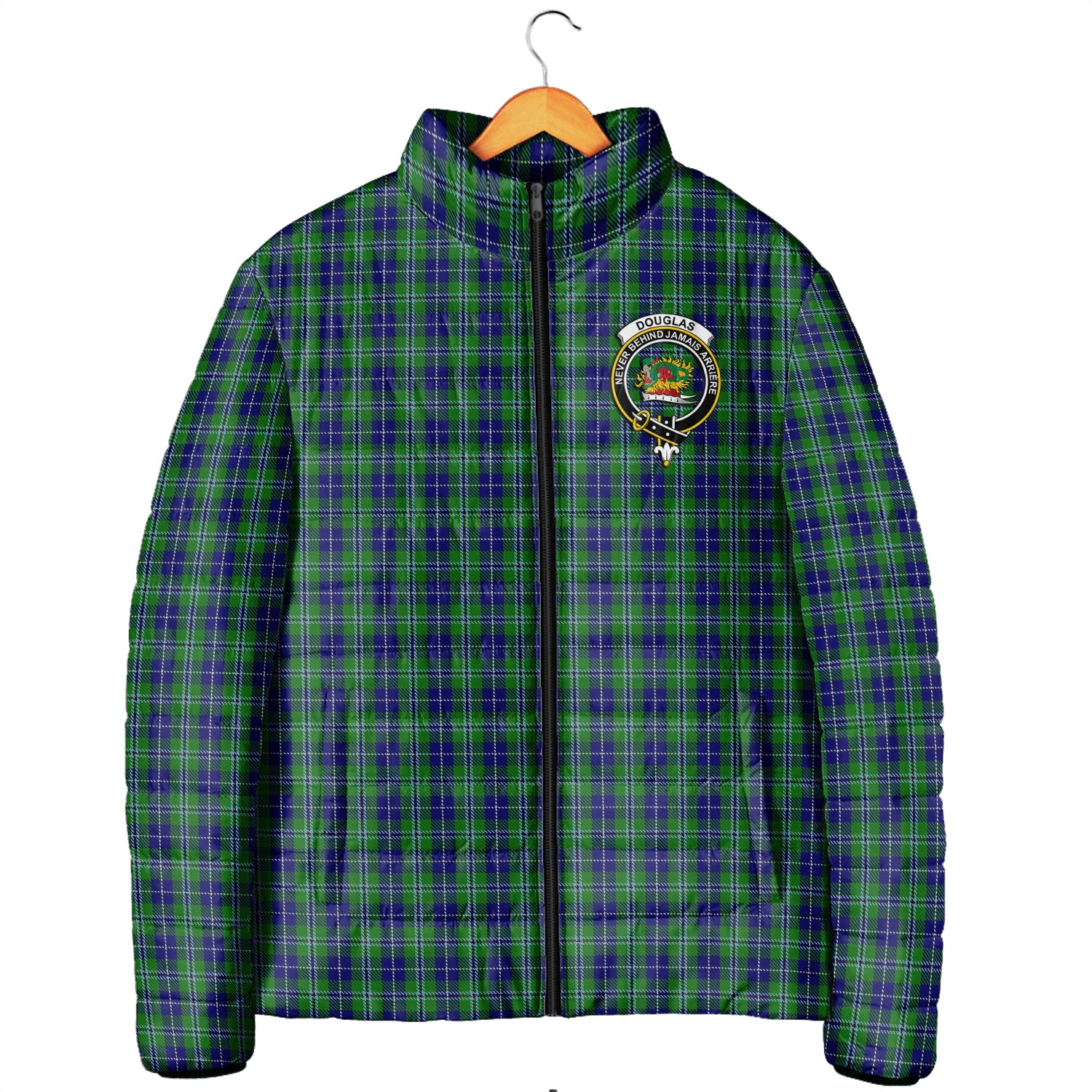 Douglas Tartan Padded Jacket with Family Crest Men's Padded Jacket - Tartan Vibes Clothing