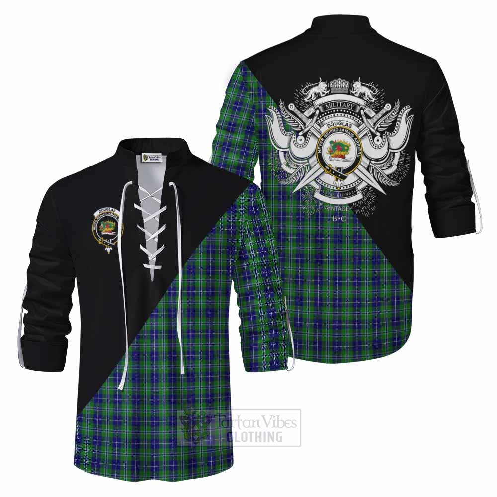 Tartan Vibes Clothing Douglas Tartan Ghillie Kilt Shirt with Family Crest and Military Logo Style