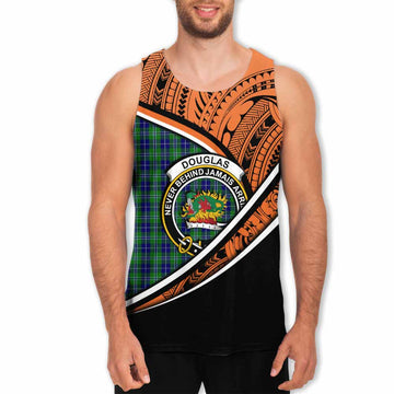 Douglas Crest Tartan Men's Tank Top with Polynesian Vibes Style - Orange Version