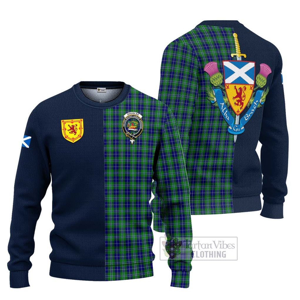 Tartan Vibes Clothing Douglas Tartan Knitted Sweater with Scottish Lion Royal Arm Half Style