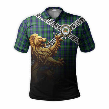 Douglas Crest Tartan Polo Shirt with Golden Lion Emblem Celtic Style Kid - Tartan Vibes Clothing