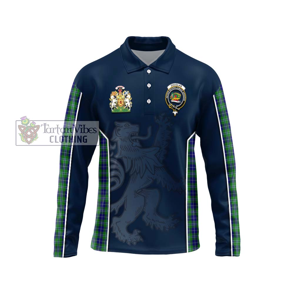 Douglas Tartan Long Sleeve Polo Shirt with Family Crest and Lion Rampant Vibes Sport Style Unisex - Tartan Vibes Clothing