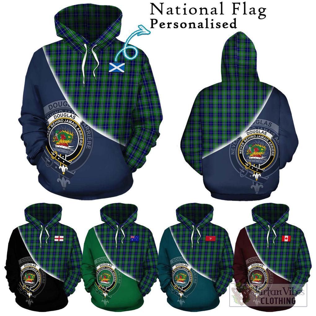 Douglas Tartan Hoodie with Personalised National Flag and Family Crest Half Style Zip Hoodie - Tartanvibesclothing Shop