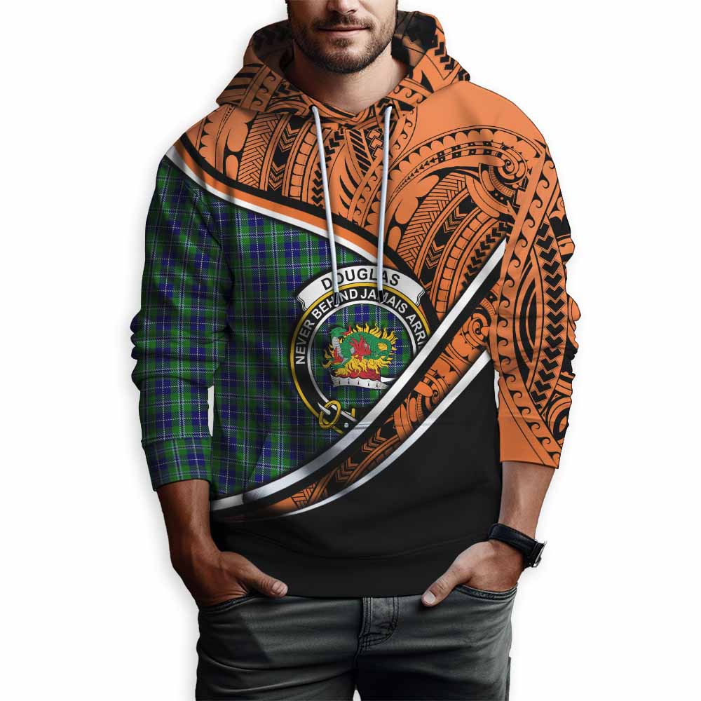 Tartan Vibes Clothing Douglas Crest Tartan Hoodie with Maori Tattoo Style - Orange Version