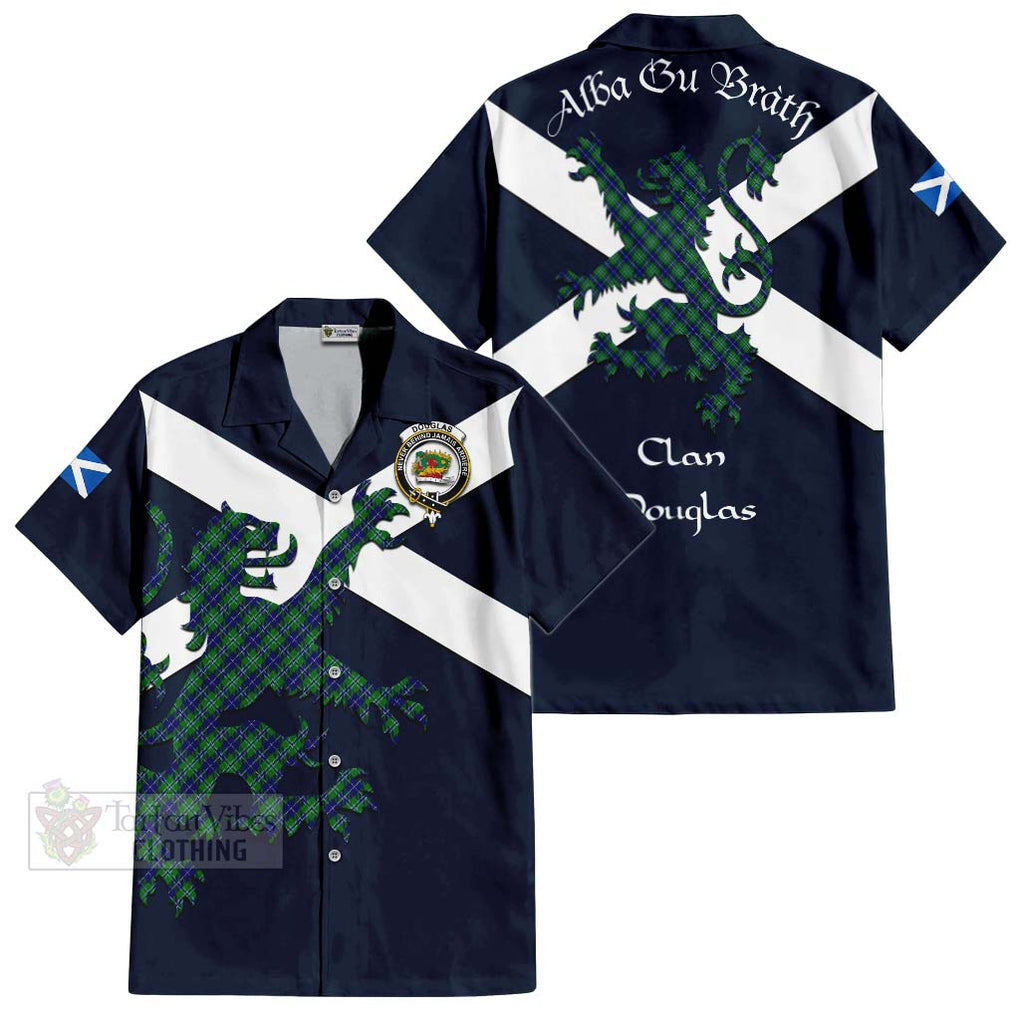 Tartan Vibes Clothing Douglas Tartan Lion Rampant Short Sleeve Button Shirt – Proudly Display Your Heritage with Alba Gu Brath and Clan Name