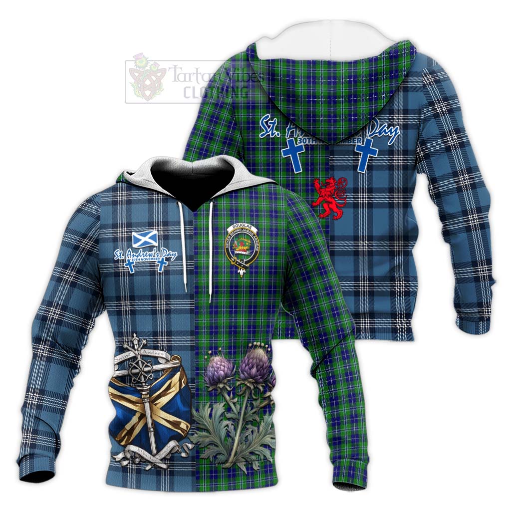 Tartan Vibes Clothing Douglas Tartan Knitted Hoodie Happy St. Andrew's Day Half Tartan Style