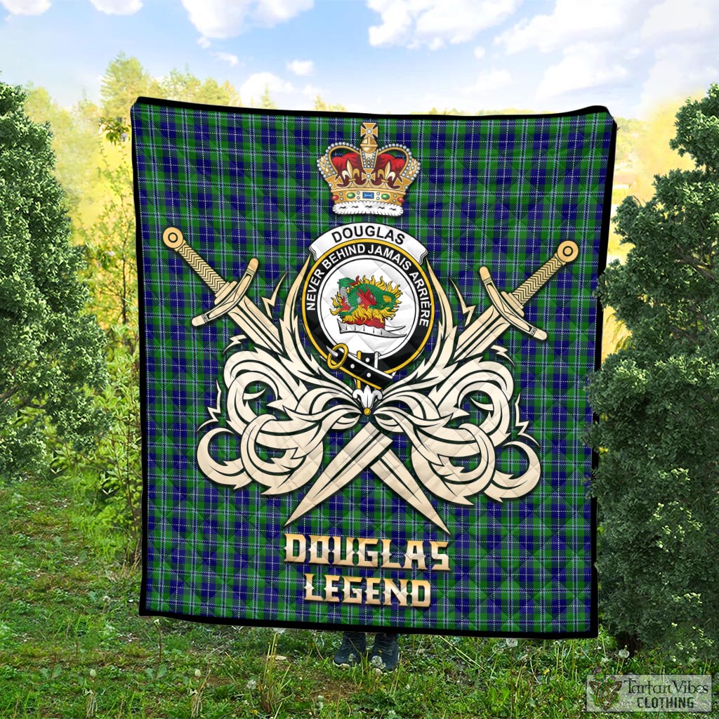 Tartan Vibes Clothing Douglas Tartan Quilt with Clan Crest and the Golden Sword of Courageous Legacy