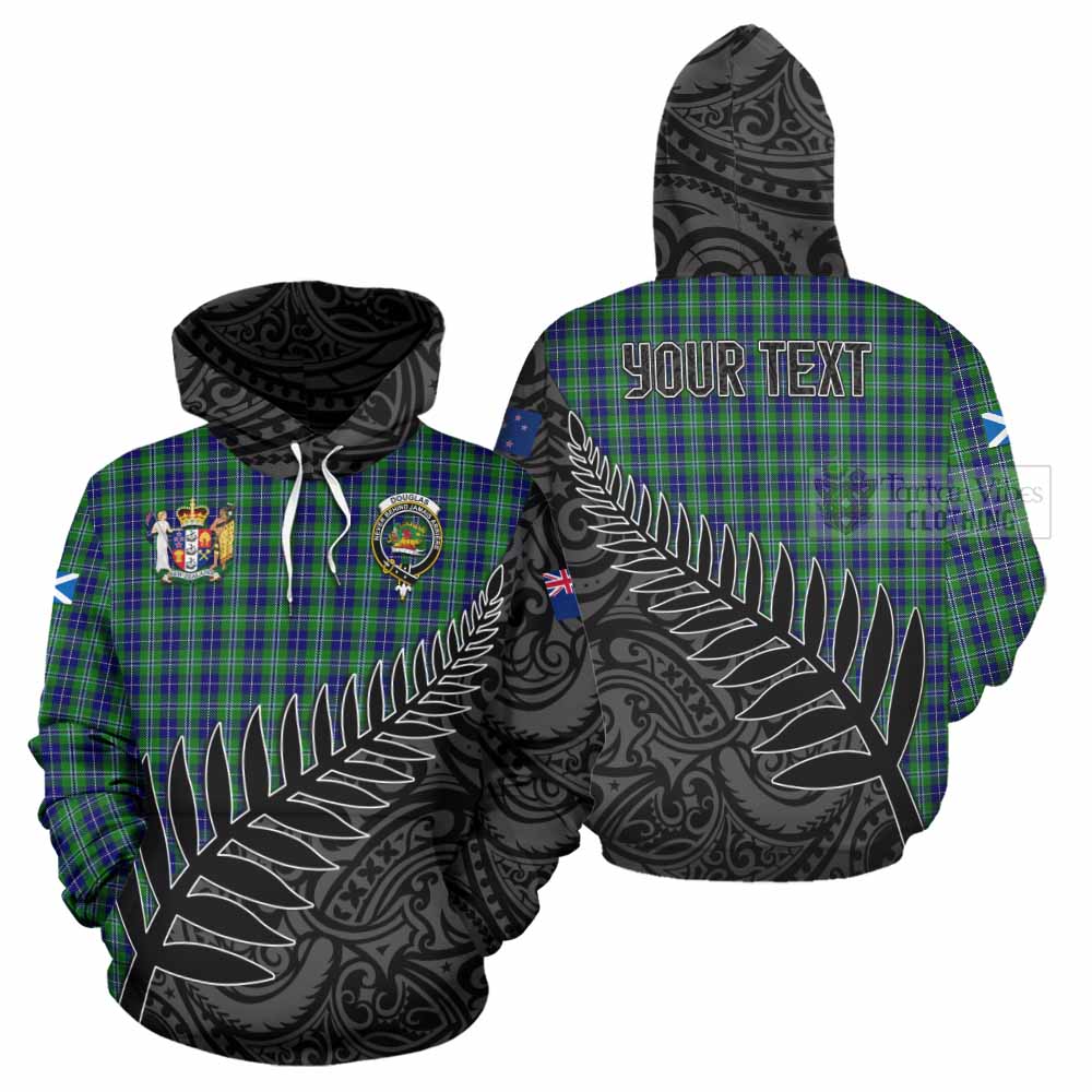 Tartan Vibes Clothing Douglas Crest Tartan Hoodie with New Zealand Silver Fern Half Style