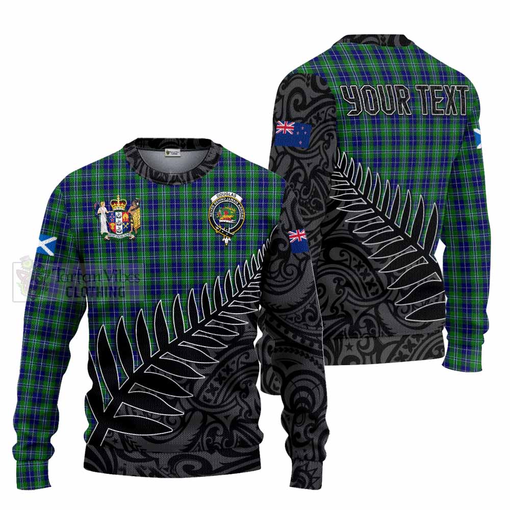 Tartan Vibes Clothing Douglas Crest Tartan Knitted Sweater with New Zealand Silver Fern Half Style