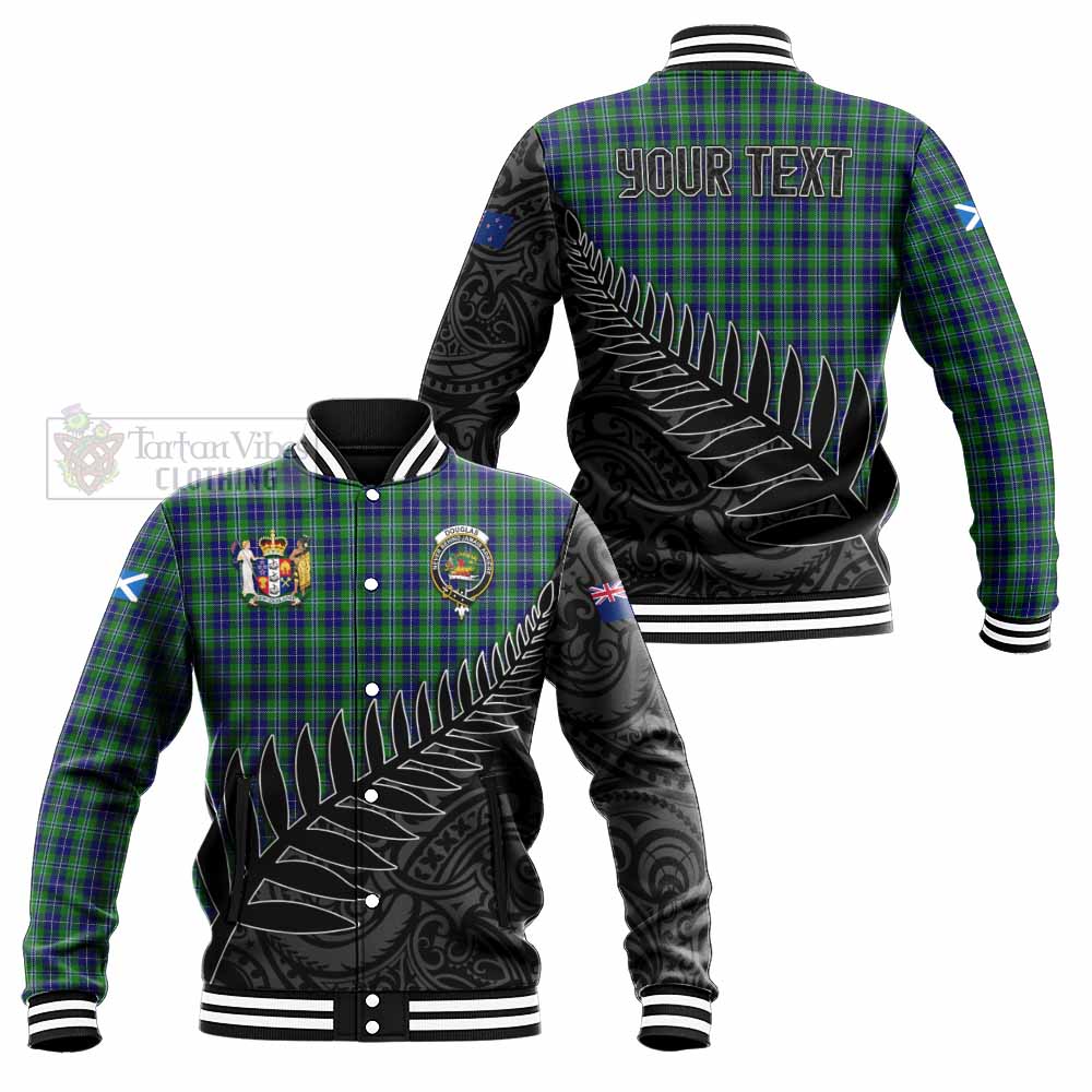 Tartan Vibes Clothing Douglas Crest Tartan Baseball Jacket with New Zealand Silver Fern Half Style