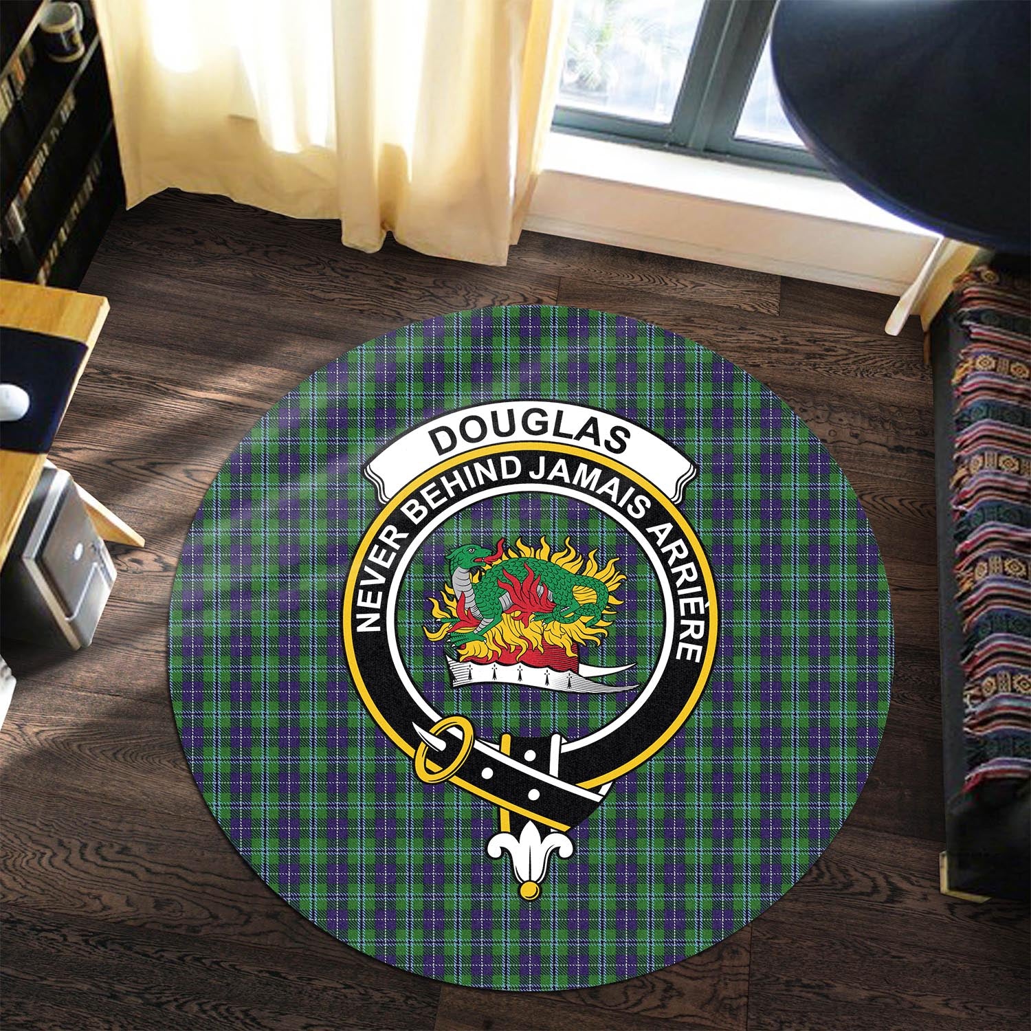 Douglas Tartan Round Rug with Family Crest - Tartanvibesclothing