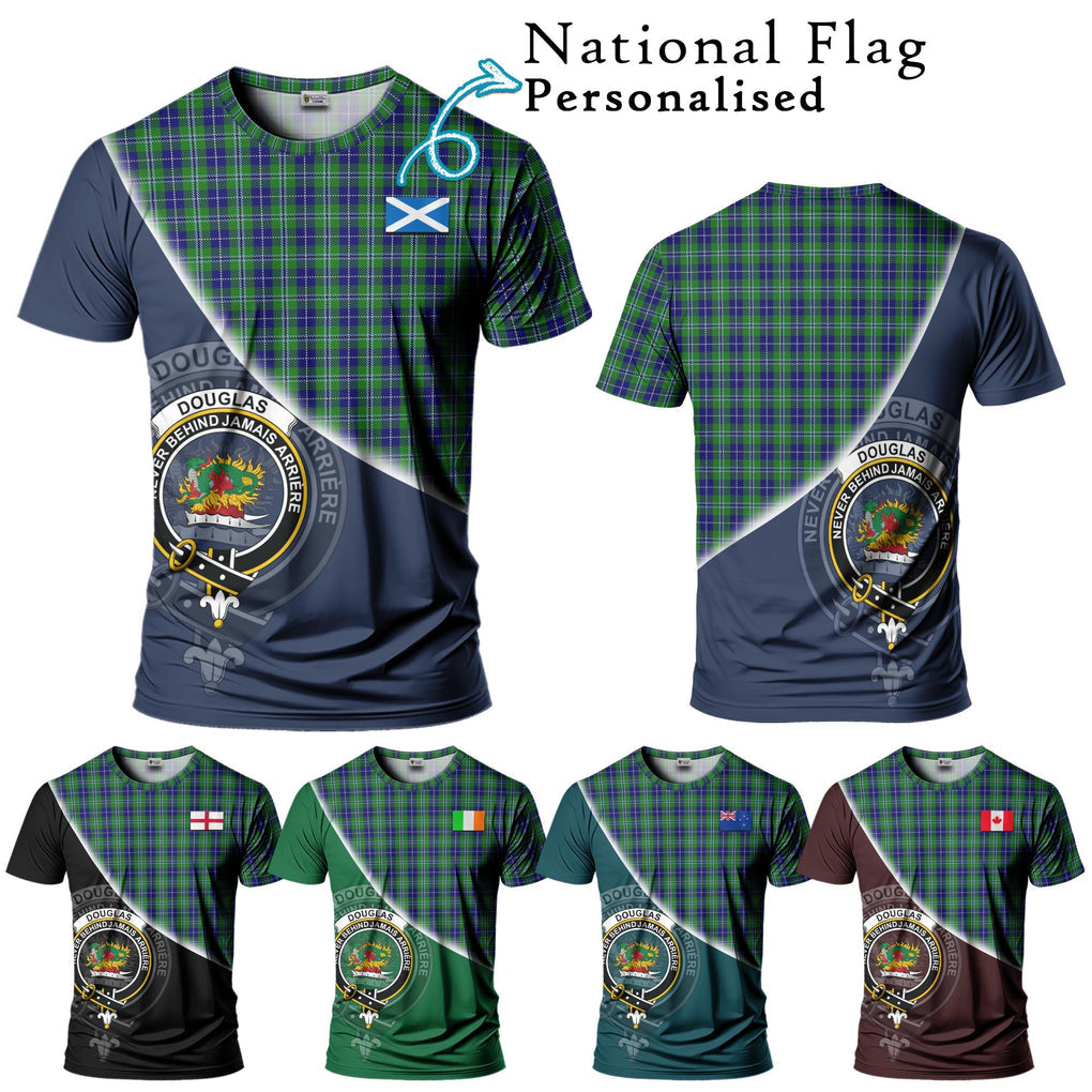 Douglas Tartan T-Shirt with Personalised National Flag and Family Crest Half Style Kid's Shirt - Tartanvibesclothing Shop