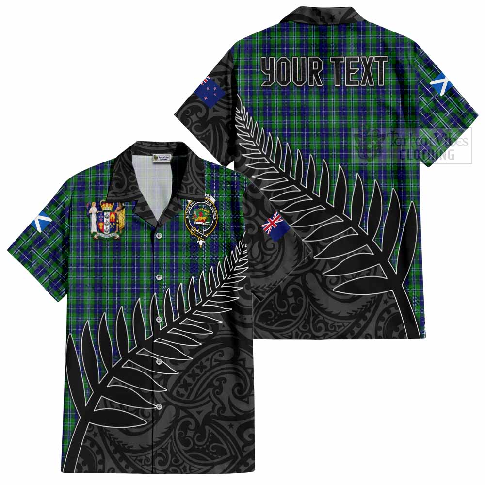 Tartan Vibes Clothing Douglas Crest Tartan Short Sleeve Button Shirt with New Zealand Silver Fern Half Style