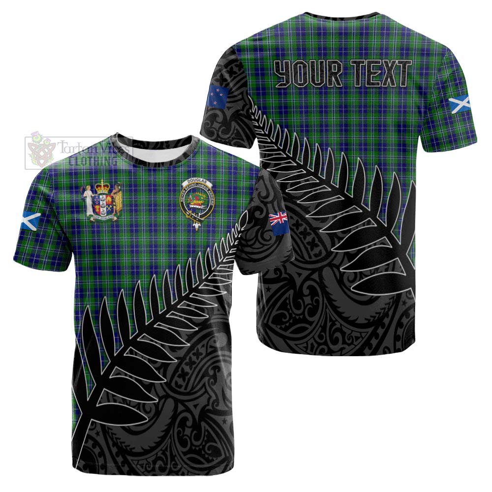 Tartan Vibes Clothing Douglas Crest Tartan Cotton T-shirt with New Zealand Silver Fern Half Style