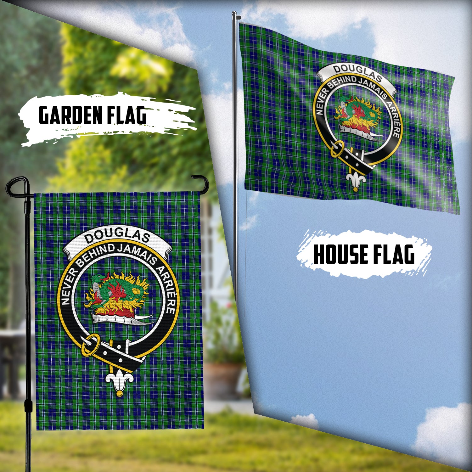 Douglas Tartan Flag with Family Crest Garden Flag (Vertical) - Tartan Vibes Clothing