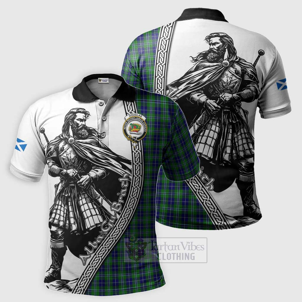 Tartan Vibes Clothing Douglas Tartan Clan Crest Polo Shirt with Highlander Warrior Celtic Style