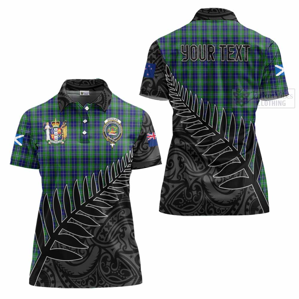 Tartan Vibes Clothing Douglas Crest Tartan Women's Polo Shirt with New Zealand Silver Fern Half Style