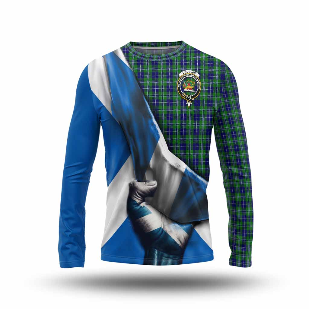 Tartan Vibes Clothing Douglas Tartan Long Sleeve T-Shirt with Family Crest Scotland Patriotic Style