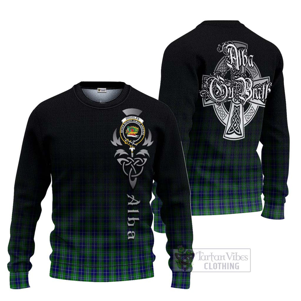 Tartan Vibes Clothing Douglas Tartan Knitted Sweater Featuring Alba Gu Brath Family Crest Celtic Inspired