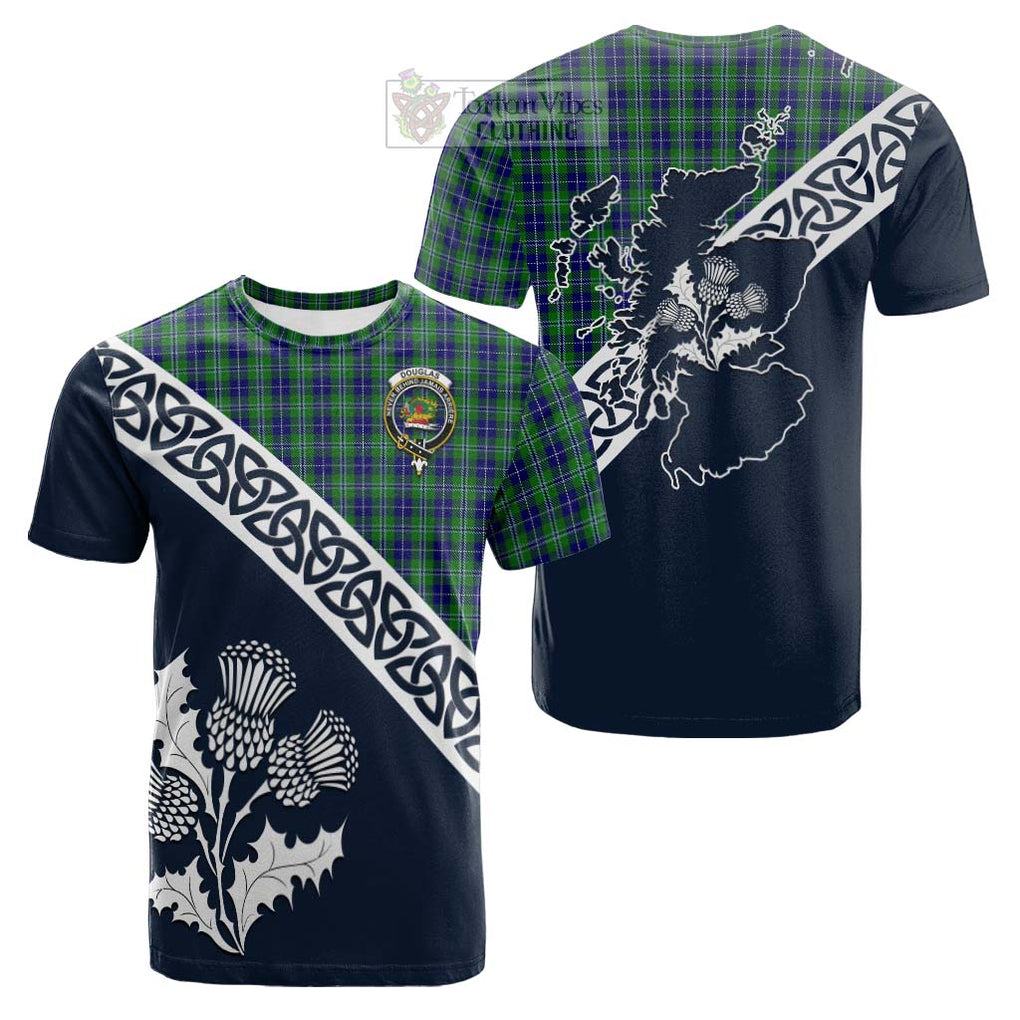 Tartan Vibes Clothing Douglas Tartan Cotton T-shirt Featuring Thistle and Scotland Map