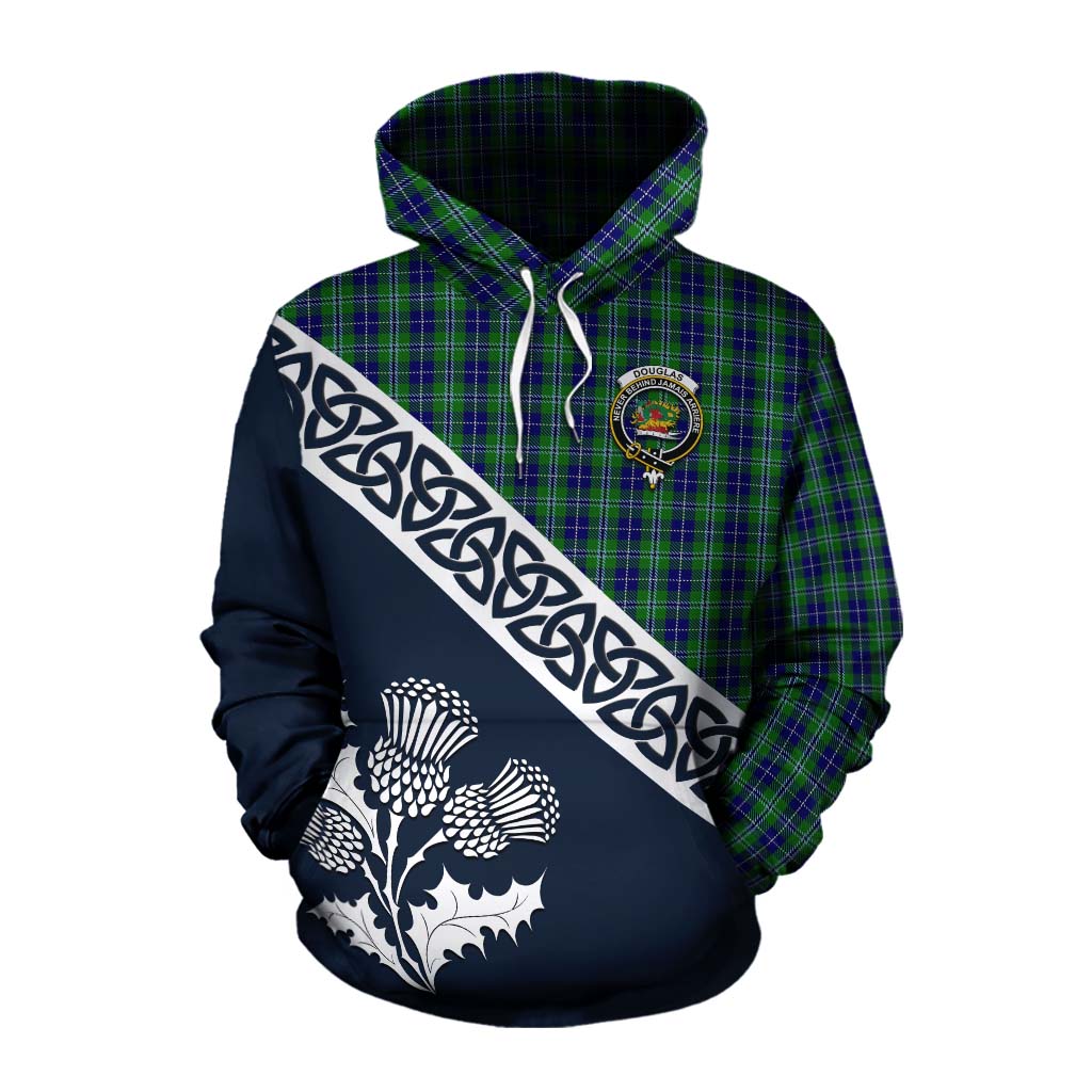 Tartan Vibes Clothing Douglas Tartan Cotton Hoodie Featuring Thistle and Scotland Map