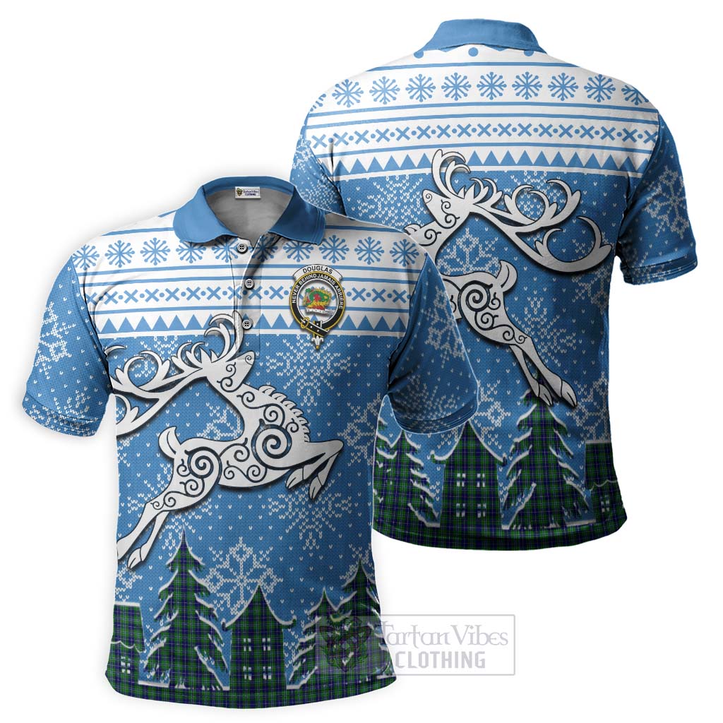 Tartan Vibes Clothing Douglas Clan Christmas Polo Shirt Celtic Reindeer Style