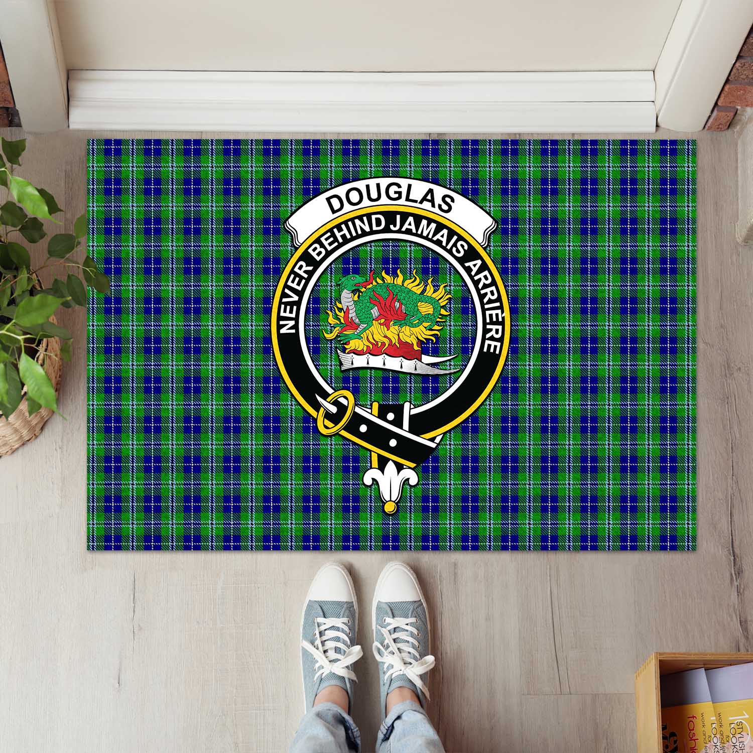 Douglas Tartan Door Mat with Family Crest - Tartanvibesclothing