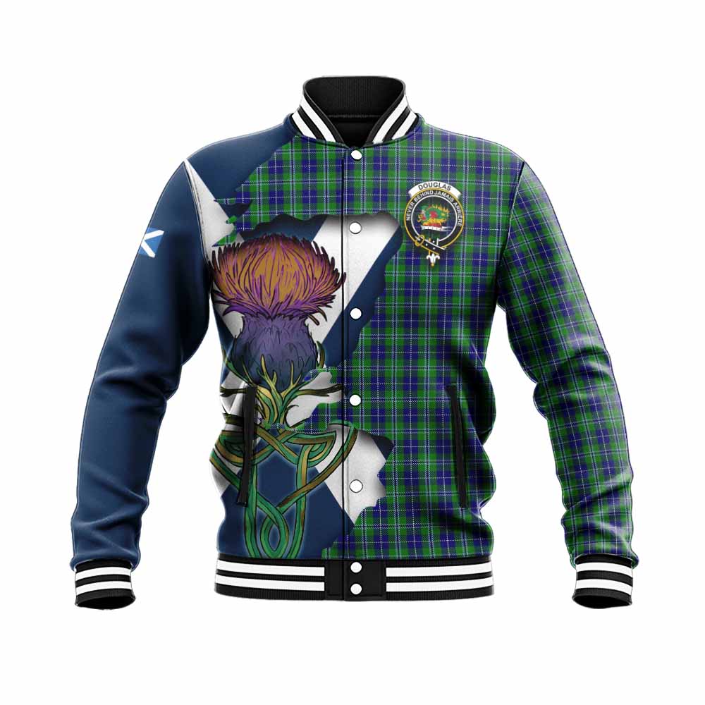 Douglas Tartan Family Crest Baseball Jacket Scottish Thistle Celtic Inspired Unisex - Tartan Vibes Clothing