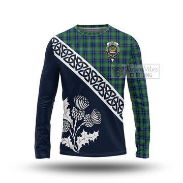 Douglas Tartan Long Sleeve T-Shirt Featuring Thistle and Scotland Map