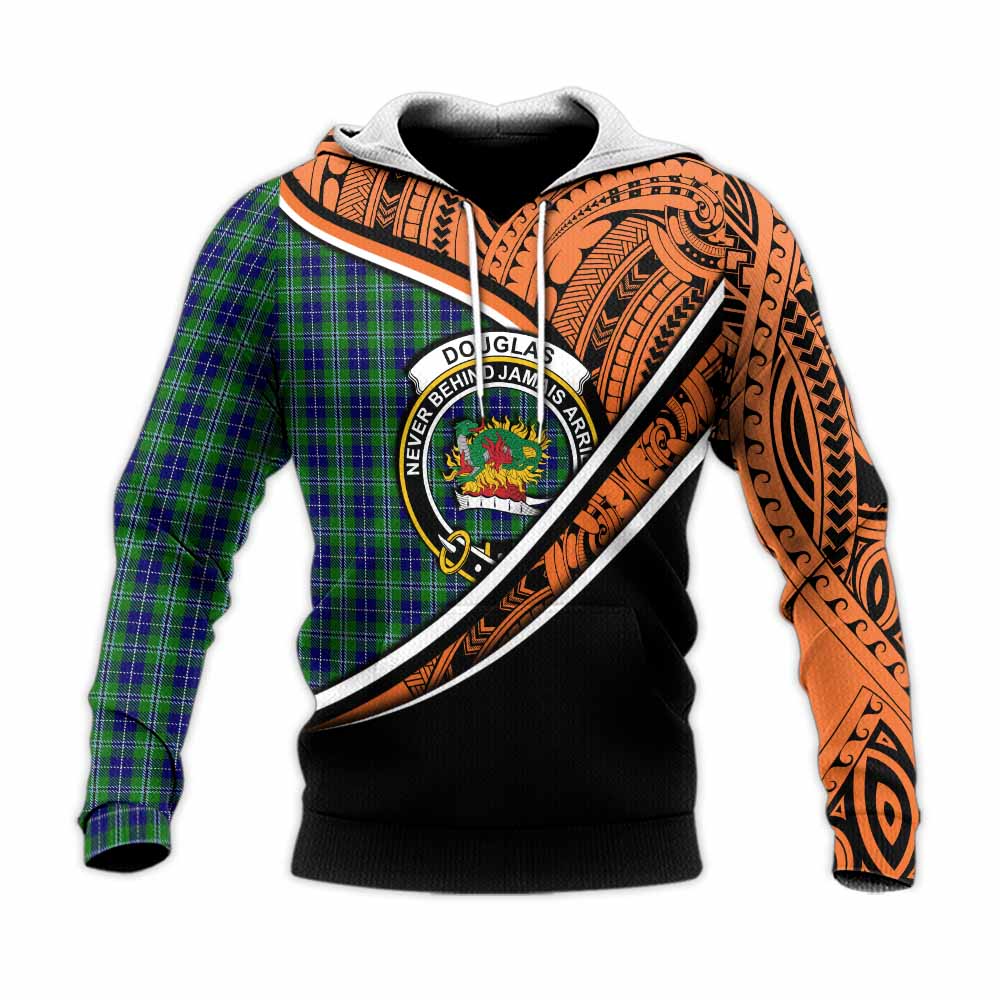 Tartan Vibes Clothing Douglas Crest Tartan Knitted Hoodie with Maori Tattoo Style - Orange Version