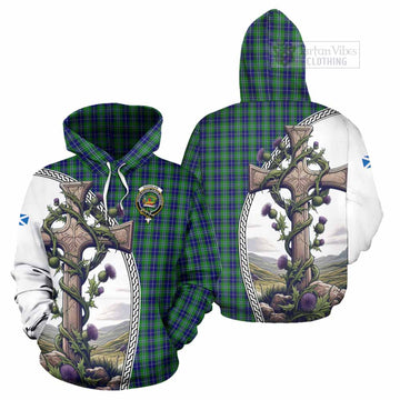 Douglas Tartan Hoodie with Family Crest and St. Andrew's Cross Accented by Thistle Vines