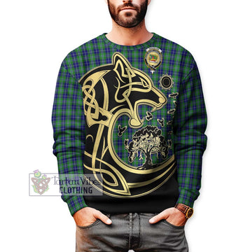 Douglas Tartan Sweatshirt with Family Crest Celtic Wolf Style