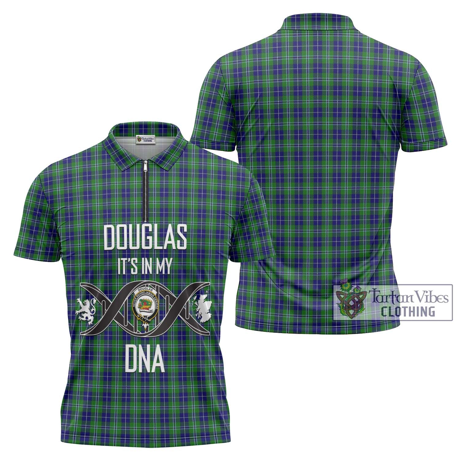 Douglas Tartan Zipper Polo Shirt with Family Crest DNA In Me Style Unisex - Tartanvibesclothing Shop