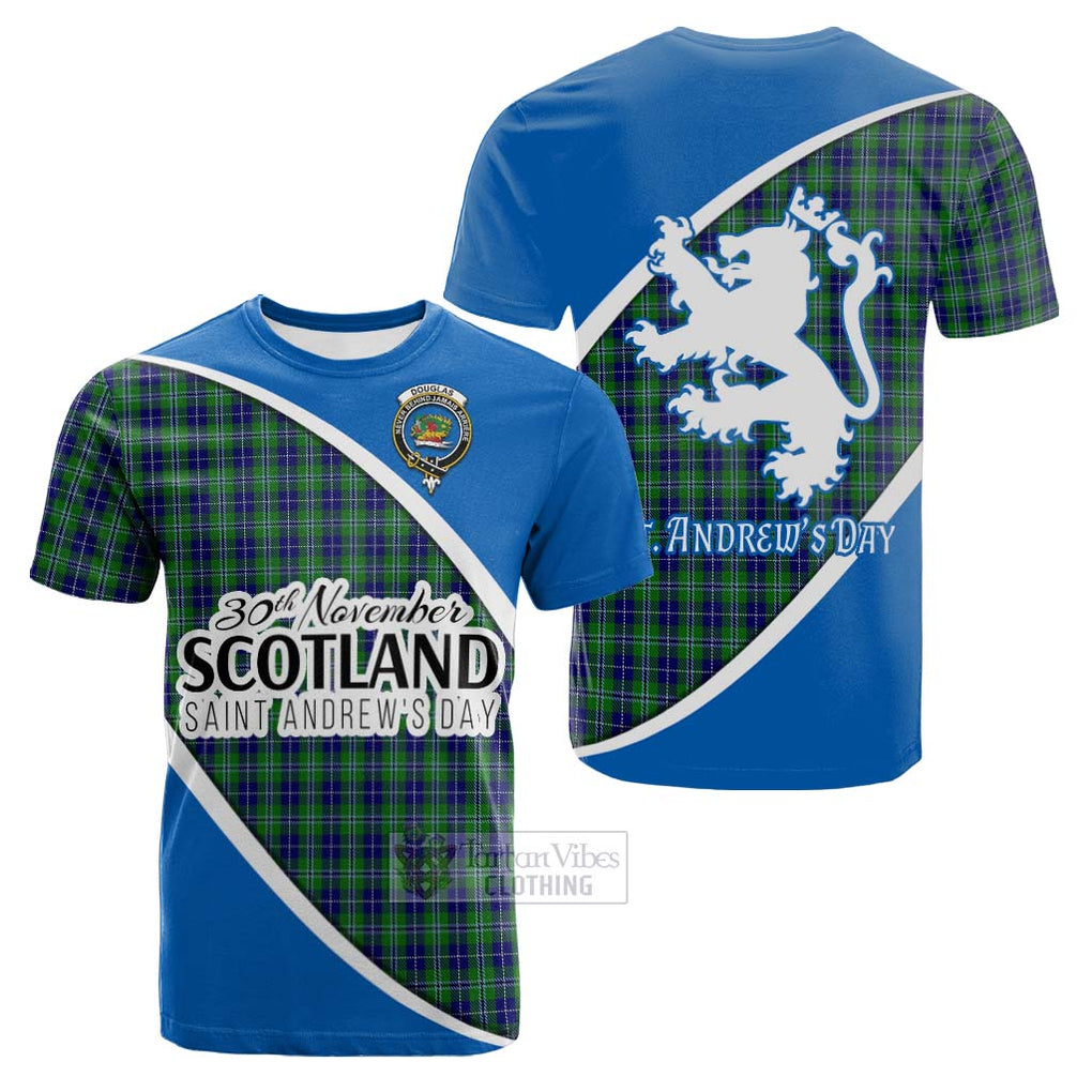 Tartan Vibes Clothing Douglas Family Crest Tartan Cotton T-shirt Celebrate Saint Andrew's Day in Style