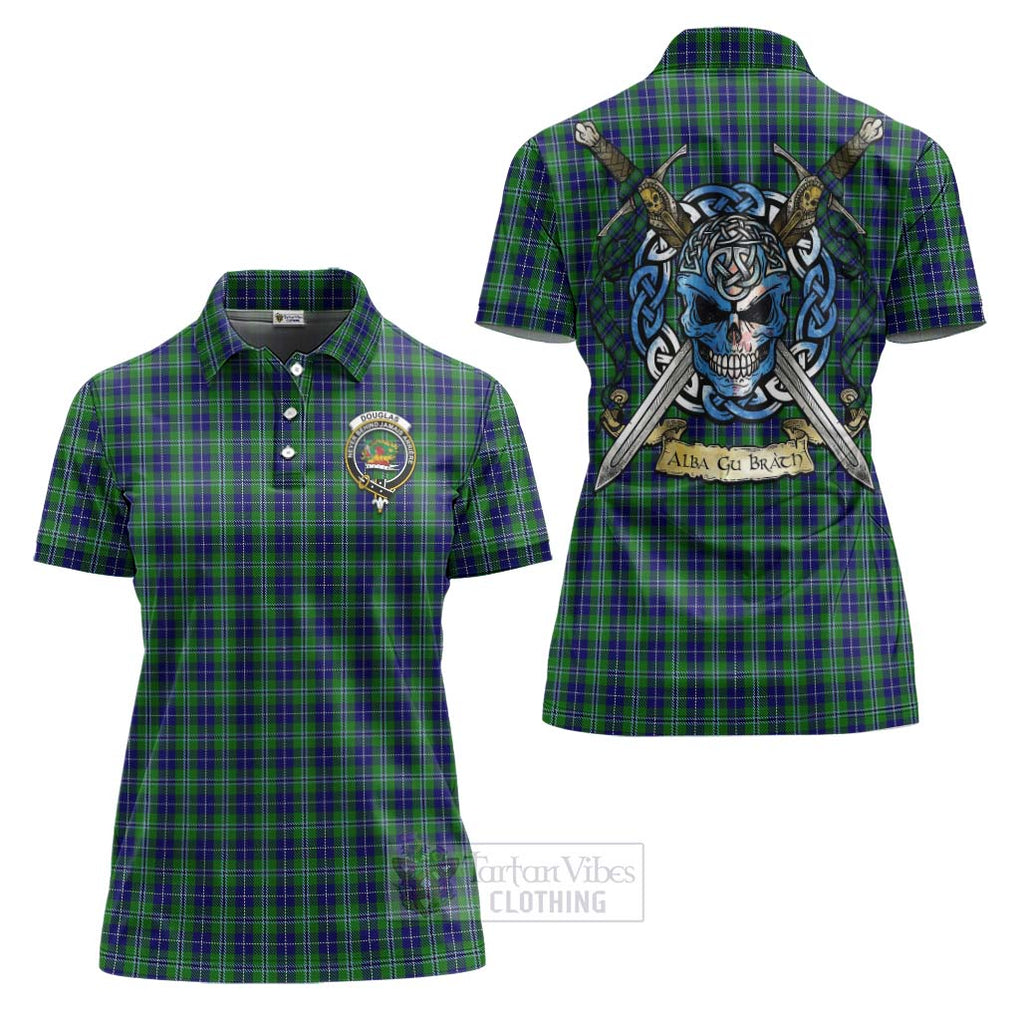 Tartan Vibes Clothing Douglas Tartan Women's Polo Shirt with Family Crest Celtic Skull Style