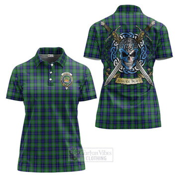 Douglas Tartan Women's Polo Shirt with Family Crest Celtic Skull Style