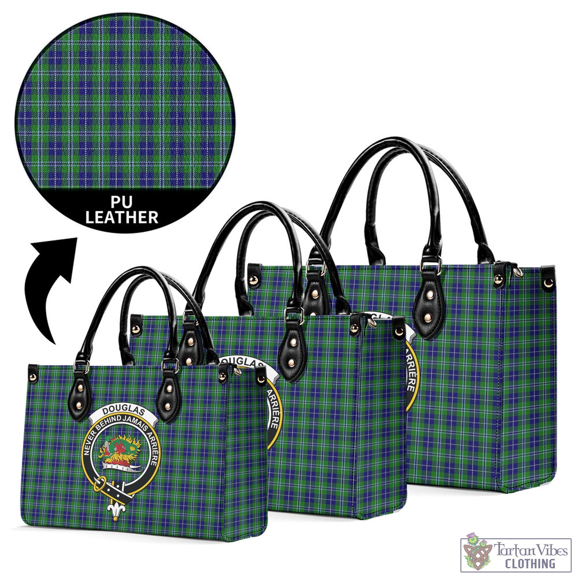 Tartan Vibes Clothing Douglas Tartan Luxury Leather Handbags with Family Crest