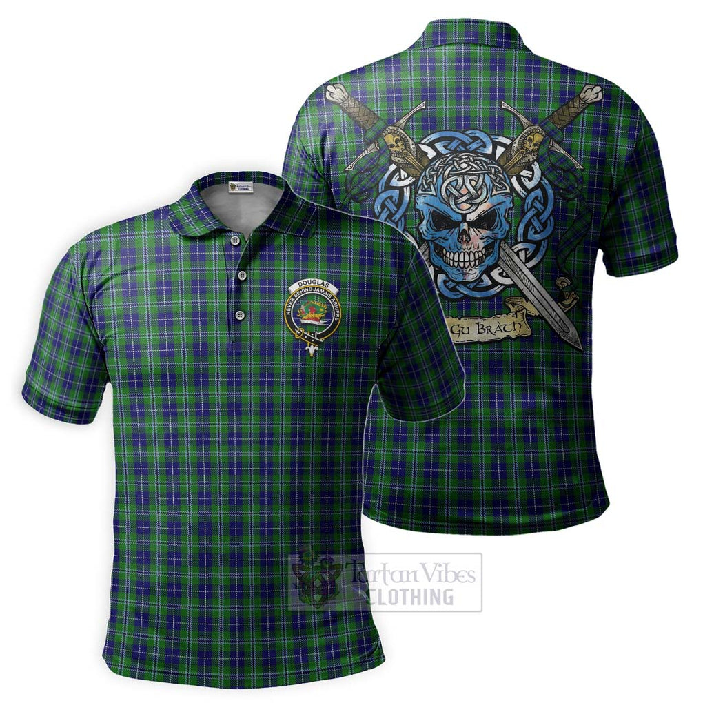 Tartan Vibes Clothing Douglas Tartan Polo Shirt with Family Crest Celtic Skull Style