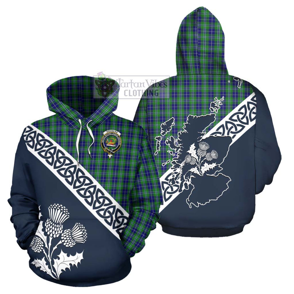 Tartan Vibes Clothing Douglas Tartan Hoodie Featuring Thistle and Scotland Map