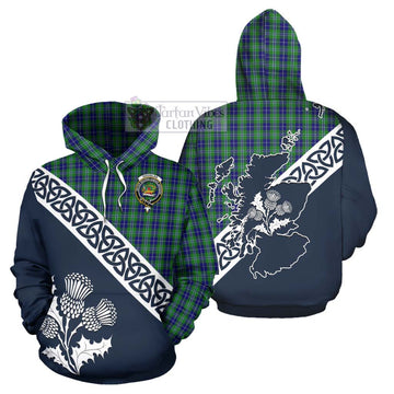 Douglas Tartan Hoodie Featuring Thistle and Scotland Map