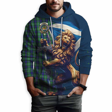 Douglas Tartan Family Crest Hoodie with Scottish Majestic Lion